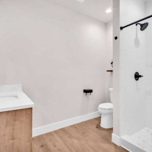 Walk-in shower - bathroom on main level.