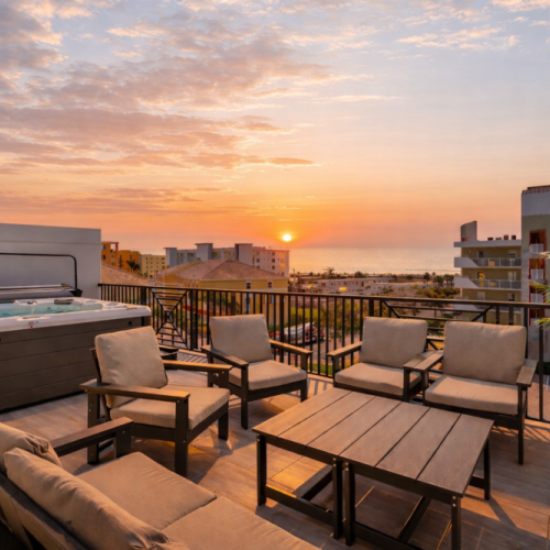 Your luxury Treasure Island retreat—just 1 block to the beach. Rooftop hot tub & lounge area.