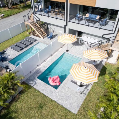 The back yard is a private escape equipped with everything you need for anytime of the day.