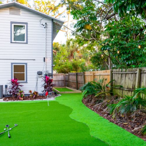 4 hole putting green and bocce court.
