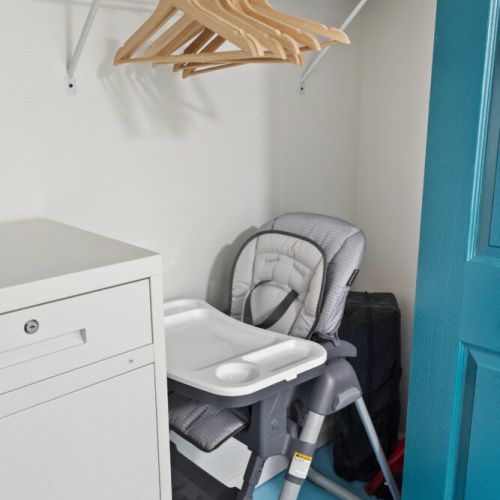 Baby-friendly high chair provided for little guests to join mealtime comfortably.