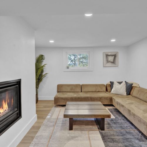 Gas Fireplace, surround seating, movie room.