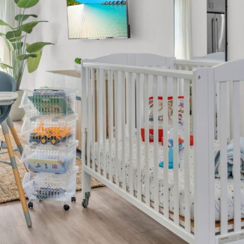 Full size crib, high chair, toys and books for your little one!