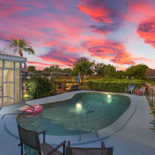 Poolside mornings, sunset evenings.