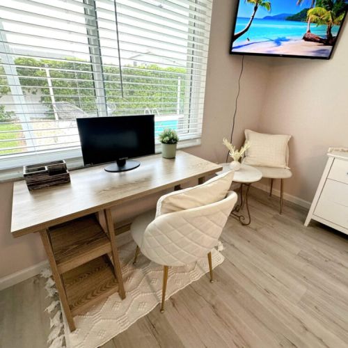 Our work from home set up - desk, monitor, chair