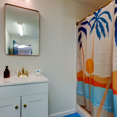 Spacious bathroom and shower.