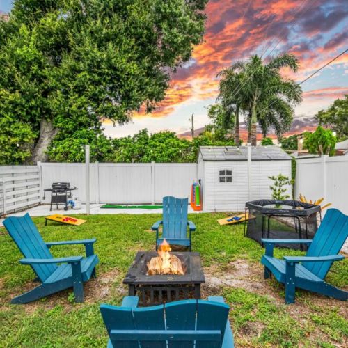 Fire pit and relaxing chairs.